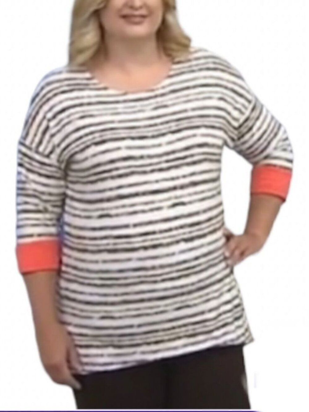 Women with Control Contrast Striped Dropped Shoulder Top